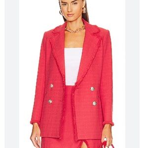 Veronica Beard Naylai Watermelon Red Double Breasted Tweed Dickey Jacke NWOT